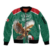 Personalized Viva Mexico Football Sleeve Zip Bomber Jacket Mexican Eagle Mascot with Sporty Style