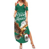 Personalized Viva Mexico Football Summer Maxi Dress Mexican Eagle Mascot with Sporty Style