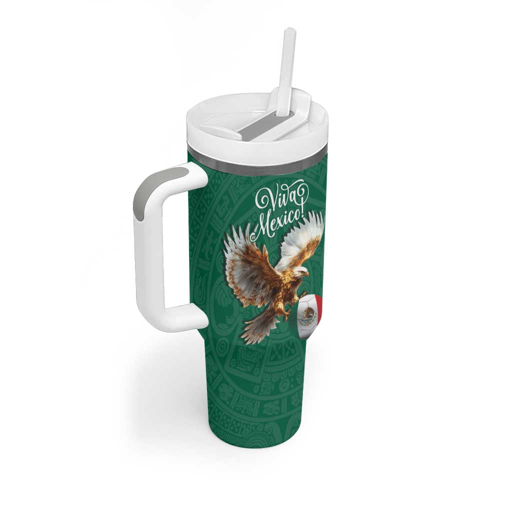 Personalized Viva Mexico Football Tumbler With Handle Mexican Eagle Mascot with Sporty Style