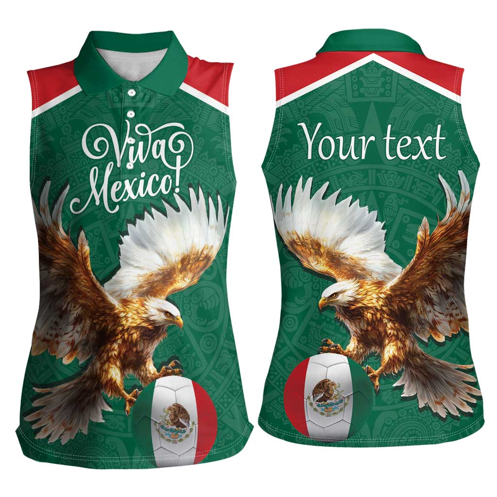 Personalized Viva Mexico Football Women Sleeveless Polo Shirt Mexican Eagle Mascot with Sporty Style