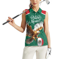 Personalized Viva Mexico Football Women Sleeveless Polo Shirt Mexican Eagle Mascot with Sporty Style