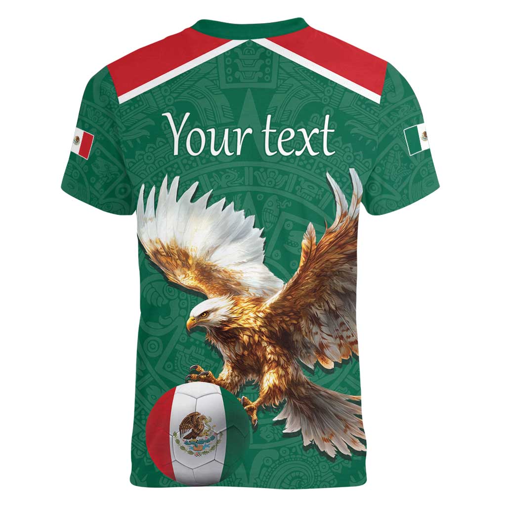 Personalized Viva Mexico Football Women V-Neck T-Shirt Mexican Eagle Mascot with Sporty Style