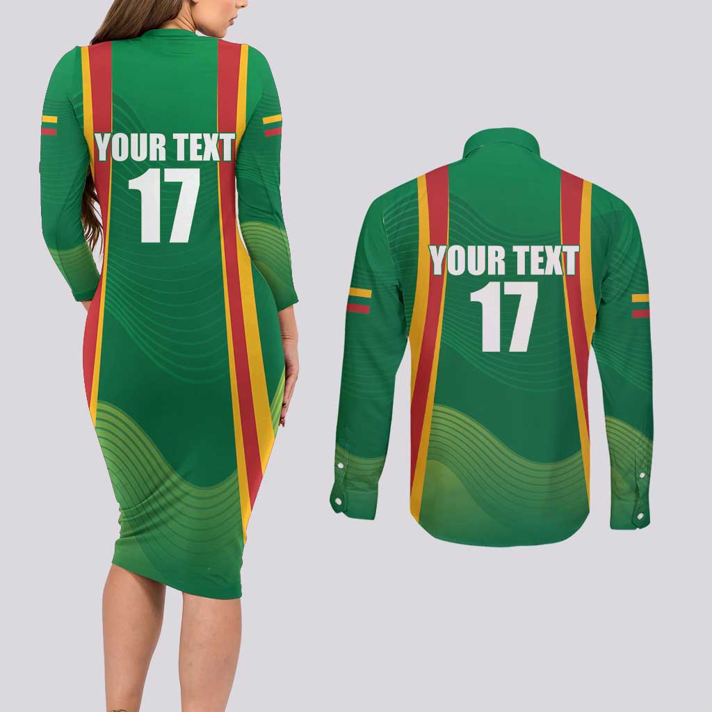 Custom Lithuania Basketball Couples Matching Long Sleeve Bodycon Dress and Long Sleeve Button Shirt Hoops Reach For the Sky
