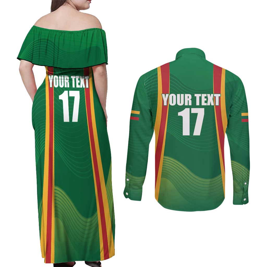 Custom Lithuania Basketball Couples Matching Off Shoulder Maxi Dress and Long Sleeve Button Shirt Hoops Reach For the Sky