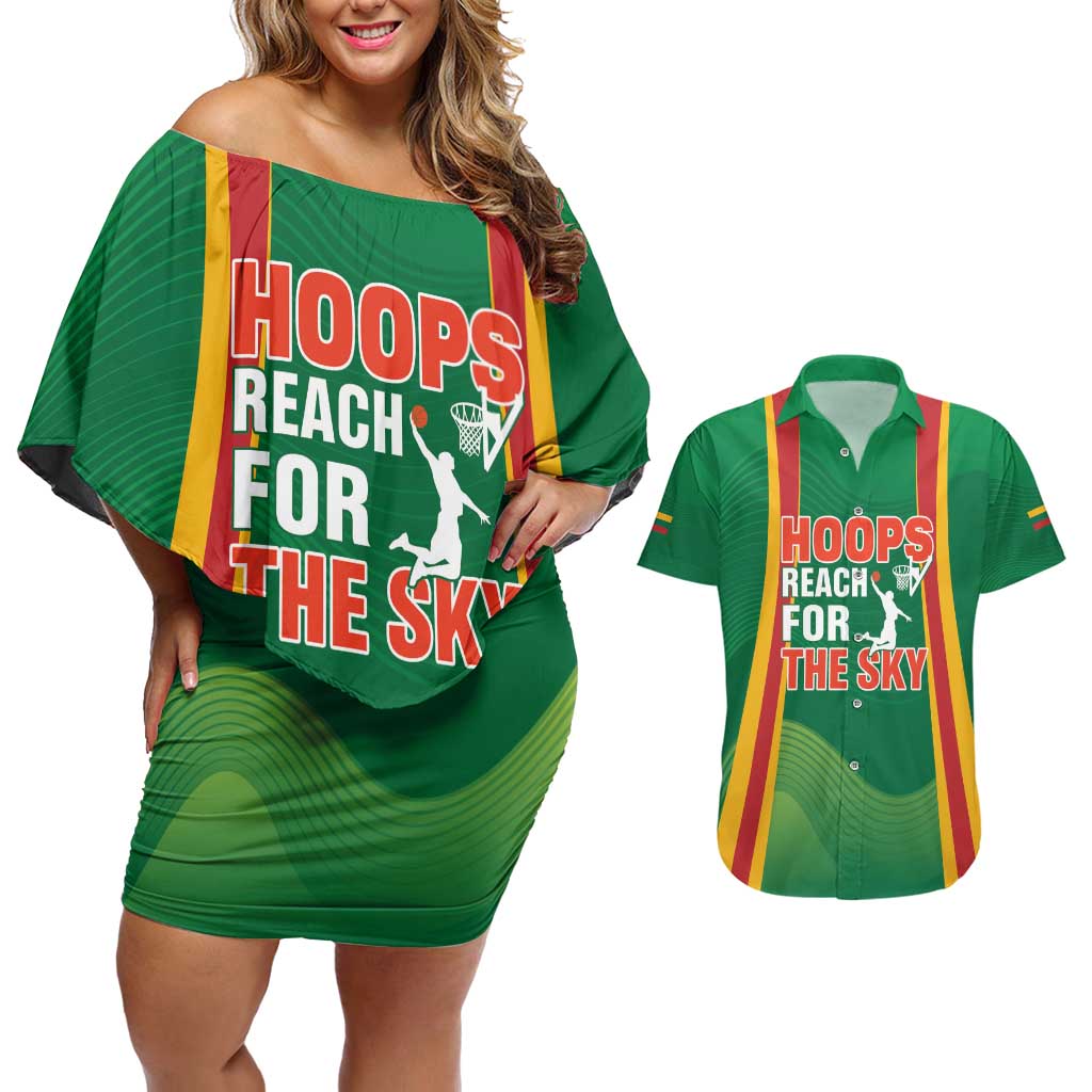 Custom Lithuania Basketball Couples Matching Off Shoulder Short Dress and Hawaiian Shirt Hoops Reach For the Sky
