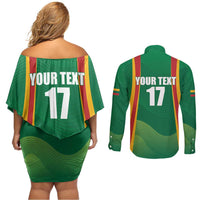 Custom Lithuania Basketball Couples Matching Off Shoulder Short Dress and Long Sleeve Button Shirt Hoops Reach For the Sky