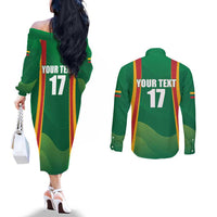 Custom Lithuania Basketball Couples Matching Off The Shoulder Long Sleeve Dress and Long Sleeve Button Shirt Hoops Reach For the Sky