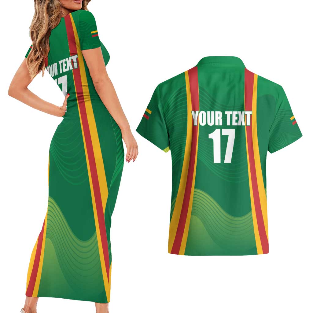 Custom Lithuania Basketball Couples Matching Short Sleeve Bodycon Dress and Hawaiian Shirt Hoops Reach For the Sky