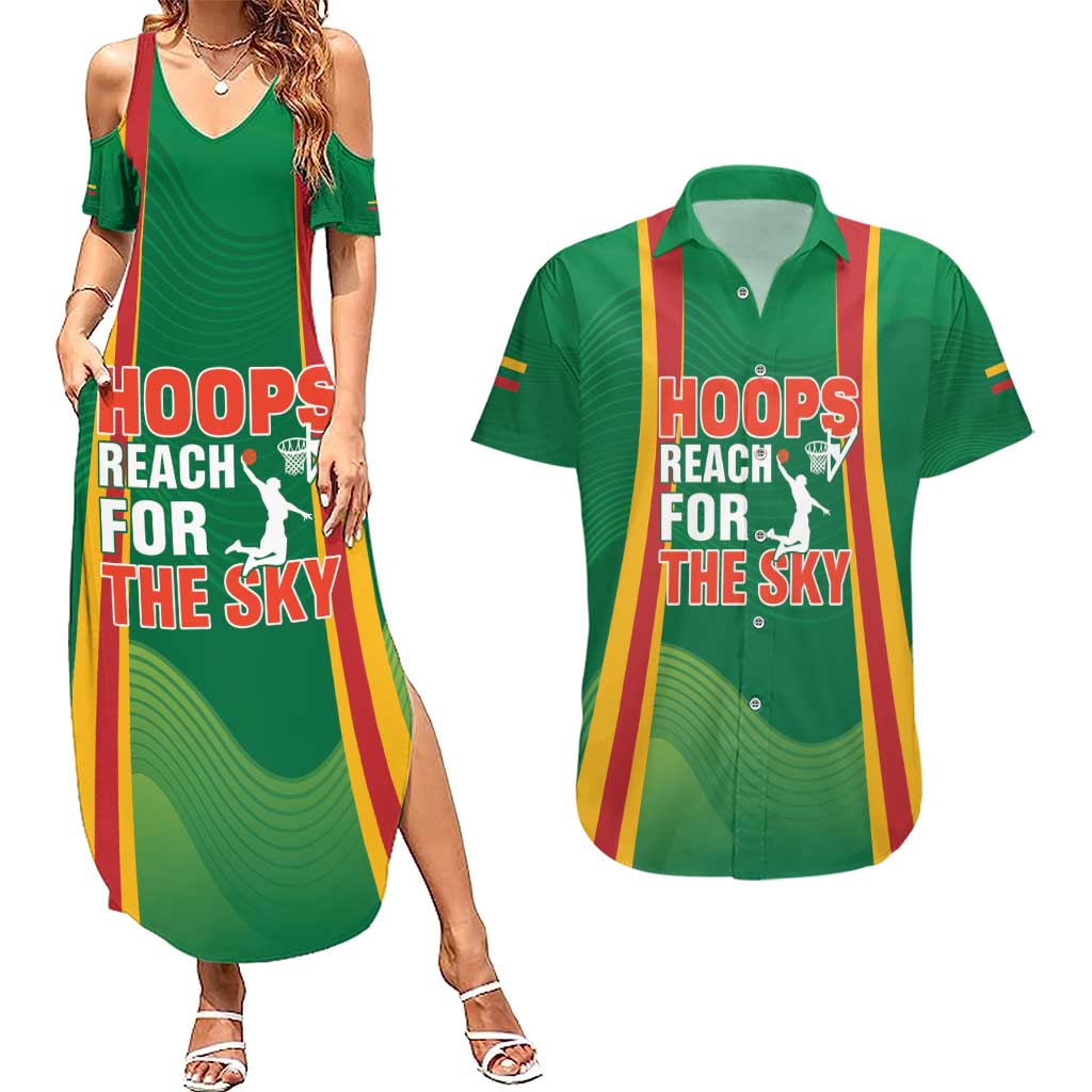 Custom Lithuania Basketball Couples Matching Summer Maxi Dress and Hawaiian Shirt Hoops Reach For the Sky