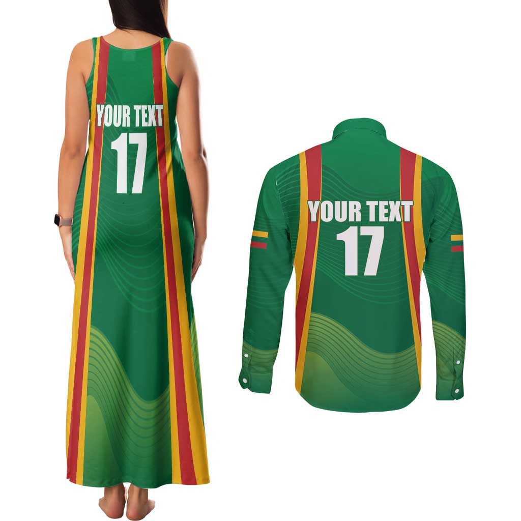 Custom Lithuania Basketball Couples Matching Tank Maxi Dress and Long Sleeve Button Shirt Hoops Reach For the Sky