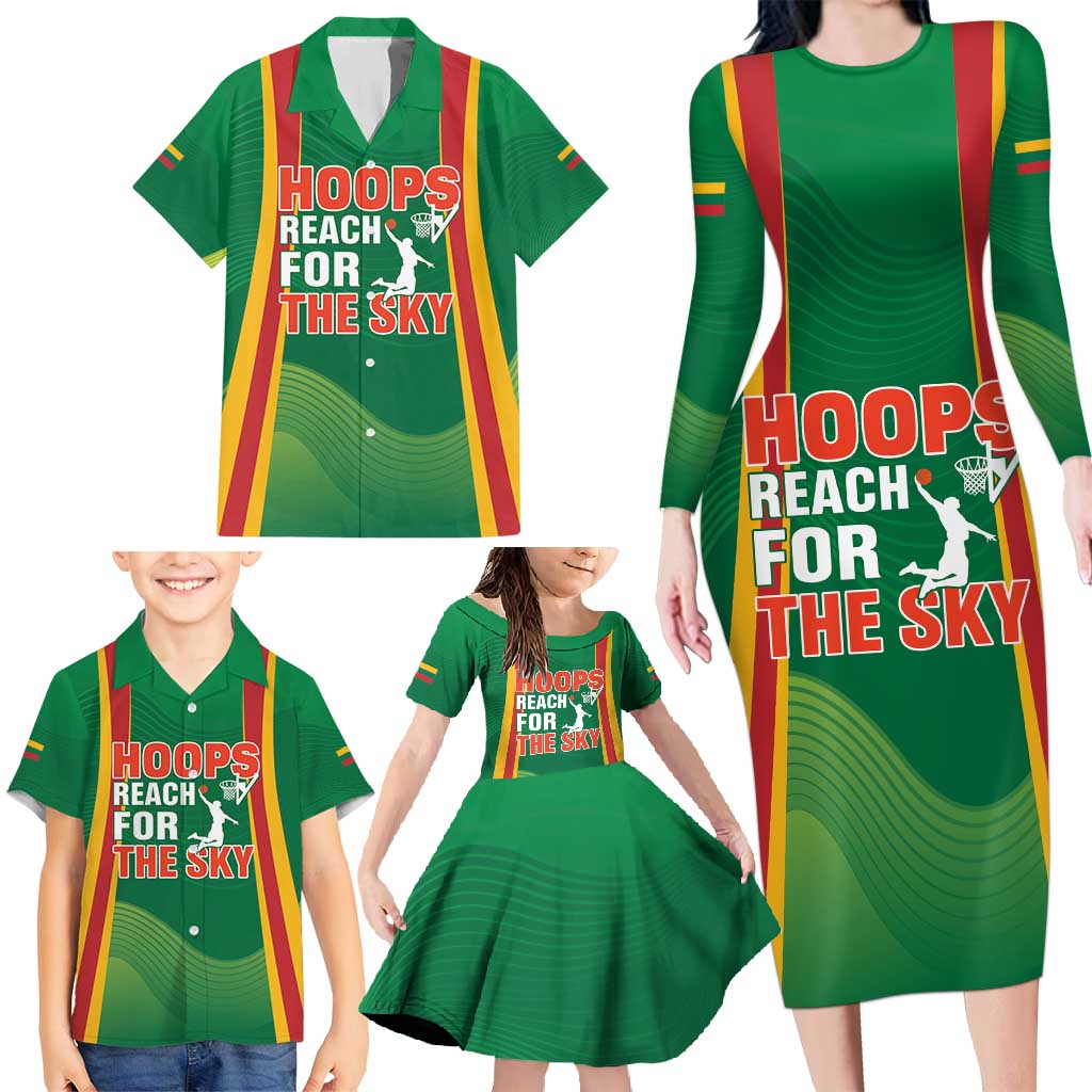 Custom Lithuania Basketball Family Matching Long Sleeve Bodycon Dress and Hawaiian Shirt Hoops Reach For the Sky