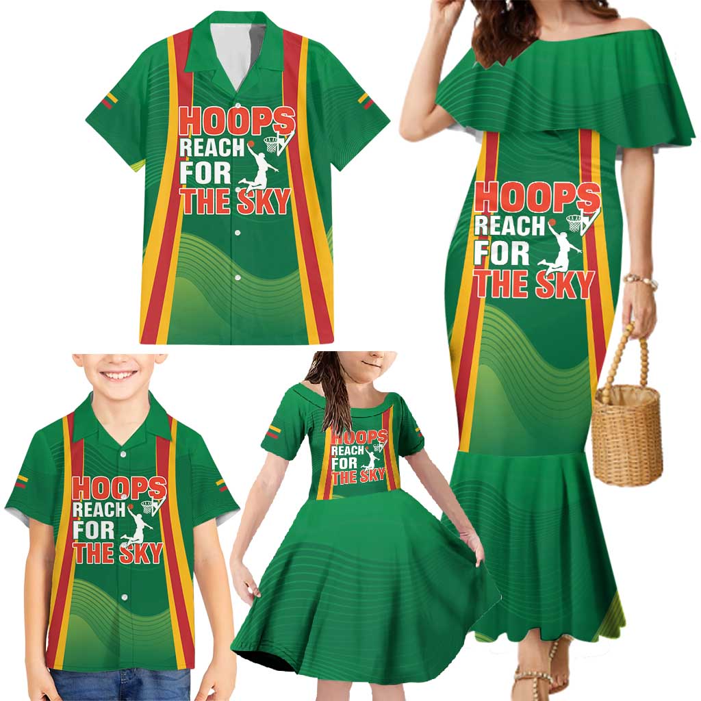 Custom Lithuania Basketball Family Matching Mermaid Dress and Hawaiian Shirt Hoops Reach For the Sky