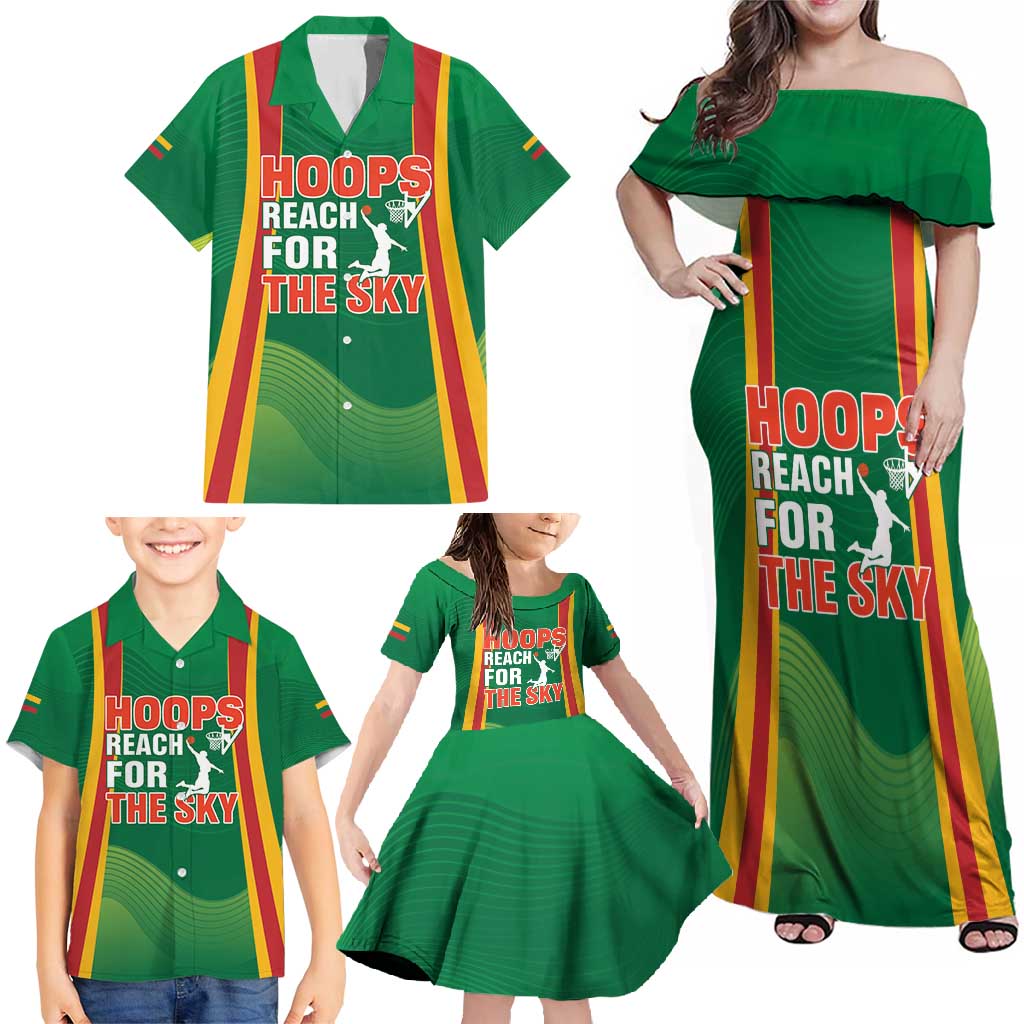 Custom Lithuania Basketball Family Matching Off Shoulder Maxi Dress and Hawaiian Shirt Hoops Reach For the Sky