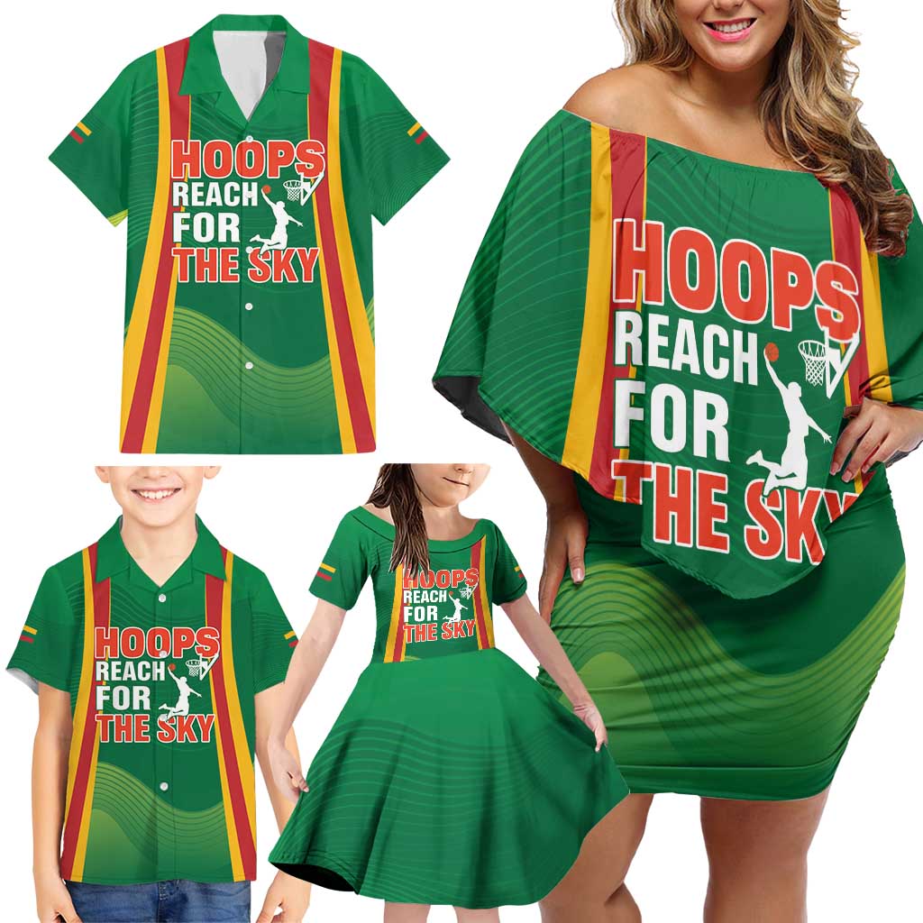 Custom Lithuania Basketball Family Matching Off Shoulder Short Dress and Hawaiian Shirt Hoops Reach For the Sky