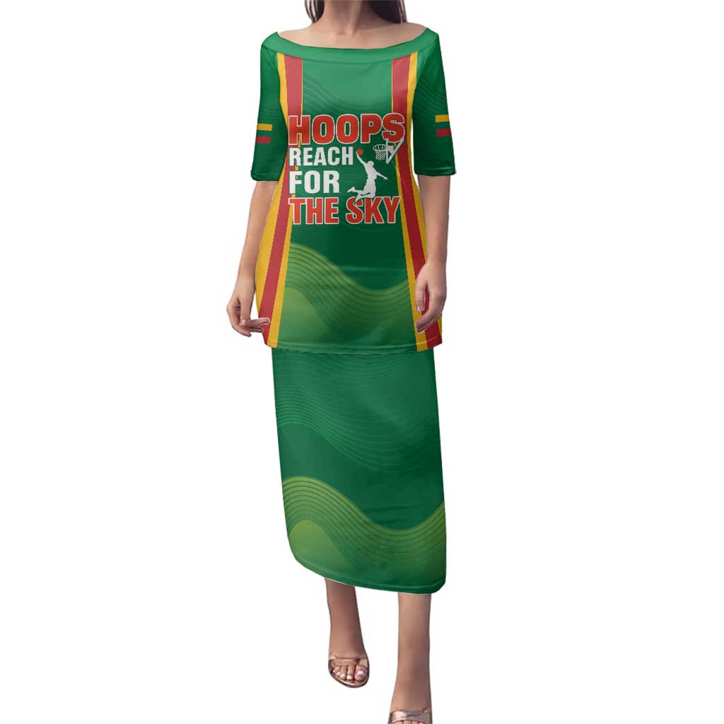 Custom Lithuania Basketball Family Matching Puletasi and Hawaiian Shirt Hoops Reach For the Sky