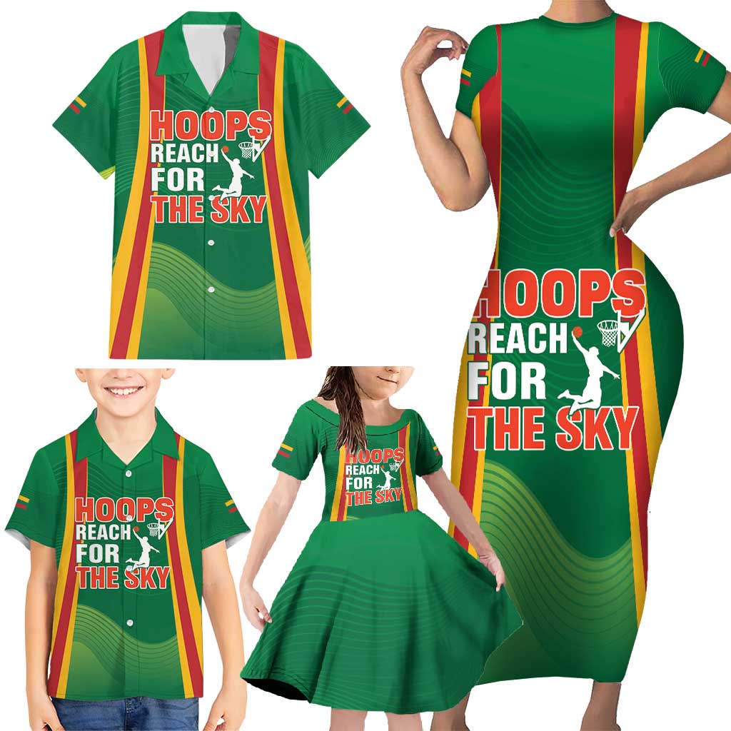 Custom Lithuania Basketball Family Matching Short Sleeve Bodycon Dress and Hawaiian Shirt Hoops Reach For the Sky