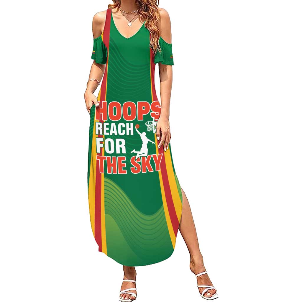Custom Lithuania Basketball Family Matching Summer Maxi Dress and Hawaiian Shirt Hoops Reach For the Sky