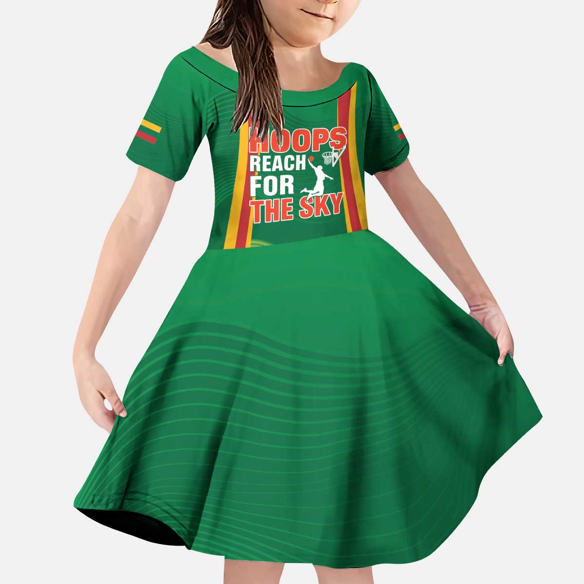 Custom Lithuania Basketball Kid Short Sleeve Dress Hoops Reach For the Sky