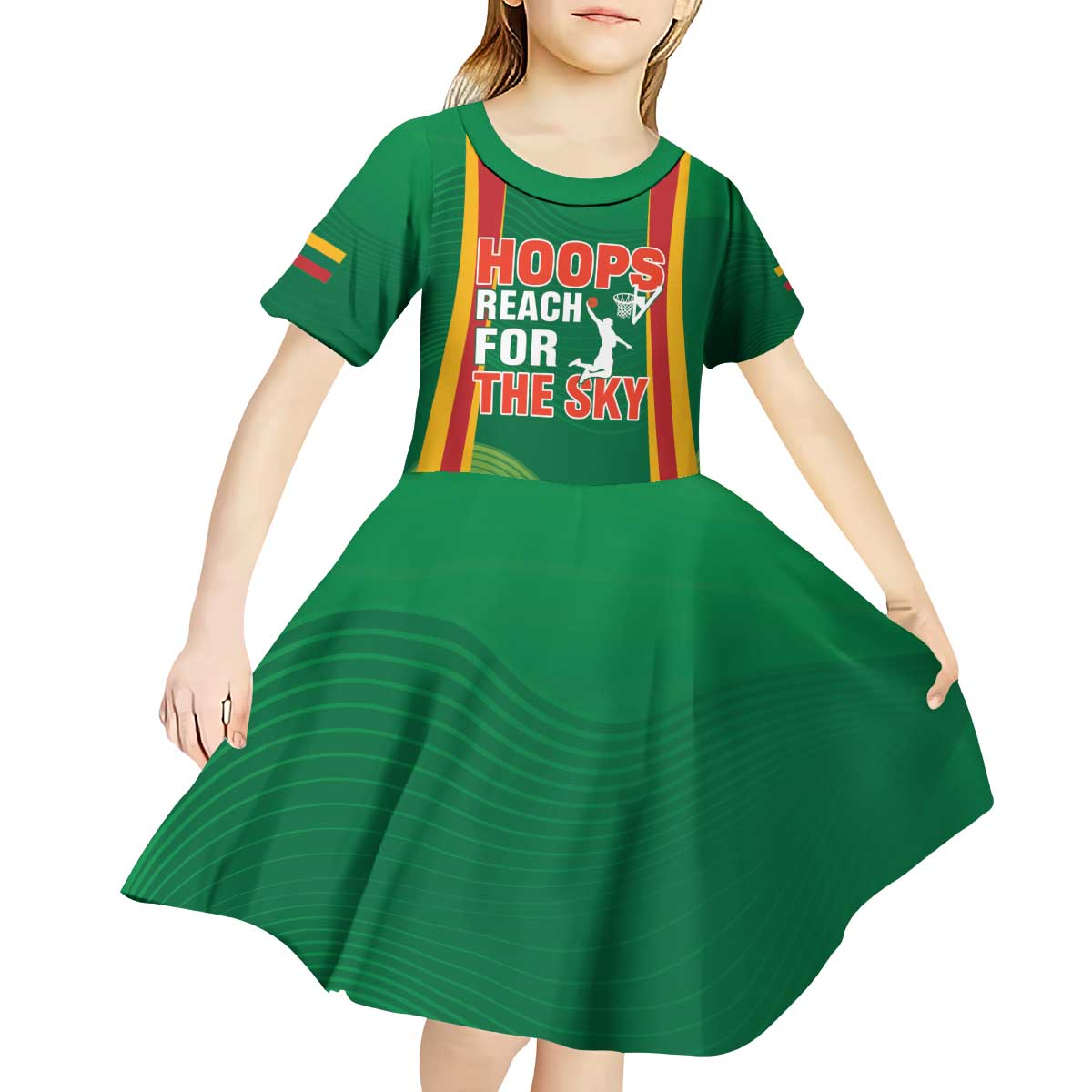 Custom Lithuania Basketball Kid Short Sleeve Dress Hoops Reach For the Sky