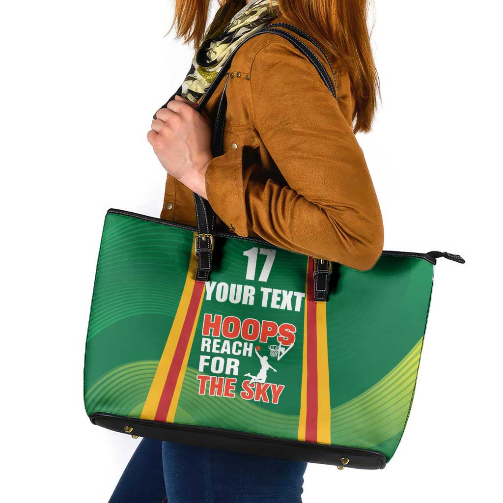 Custom Lithuania Basketball Leather Tote Bag Hoops Reach For the Sky