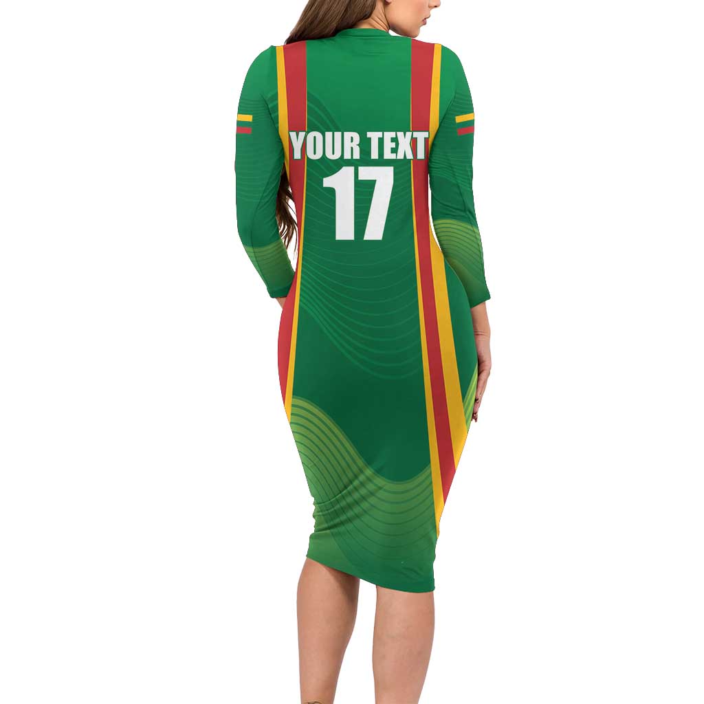 Custom Lithuania Basketball Long Sleeve Bodycon Dress Hoops Reach For the Sky