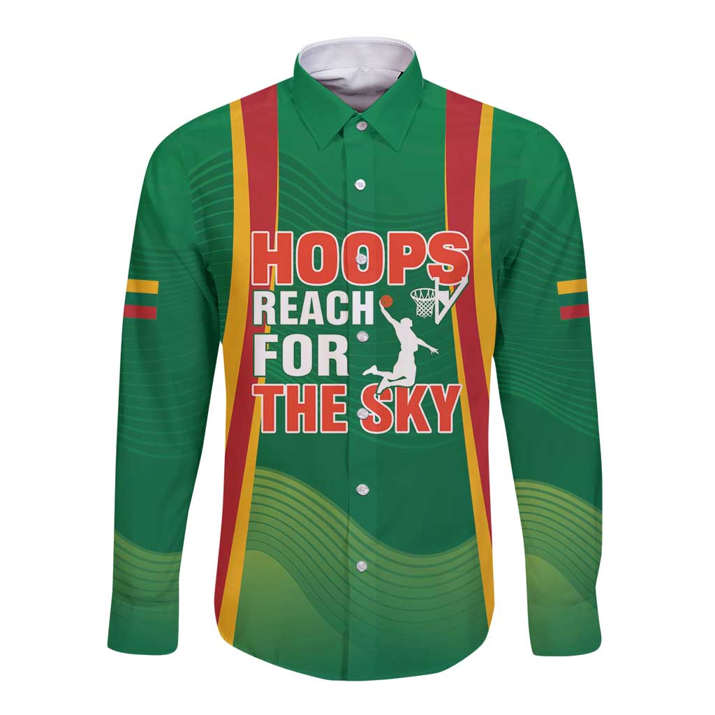 Custom Lithuania Basketball Long Sleeve Button Shirt Hoops Reach For the Sky