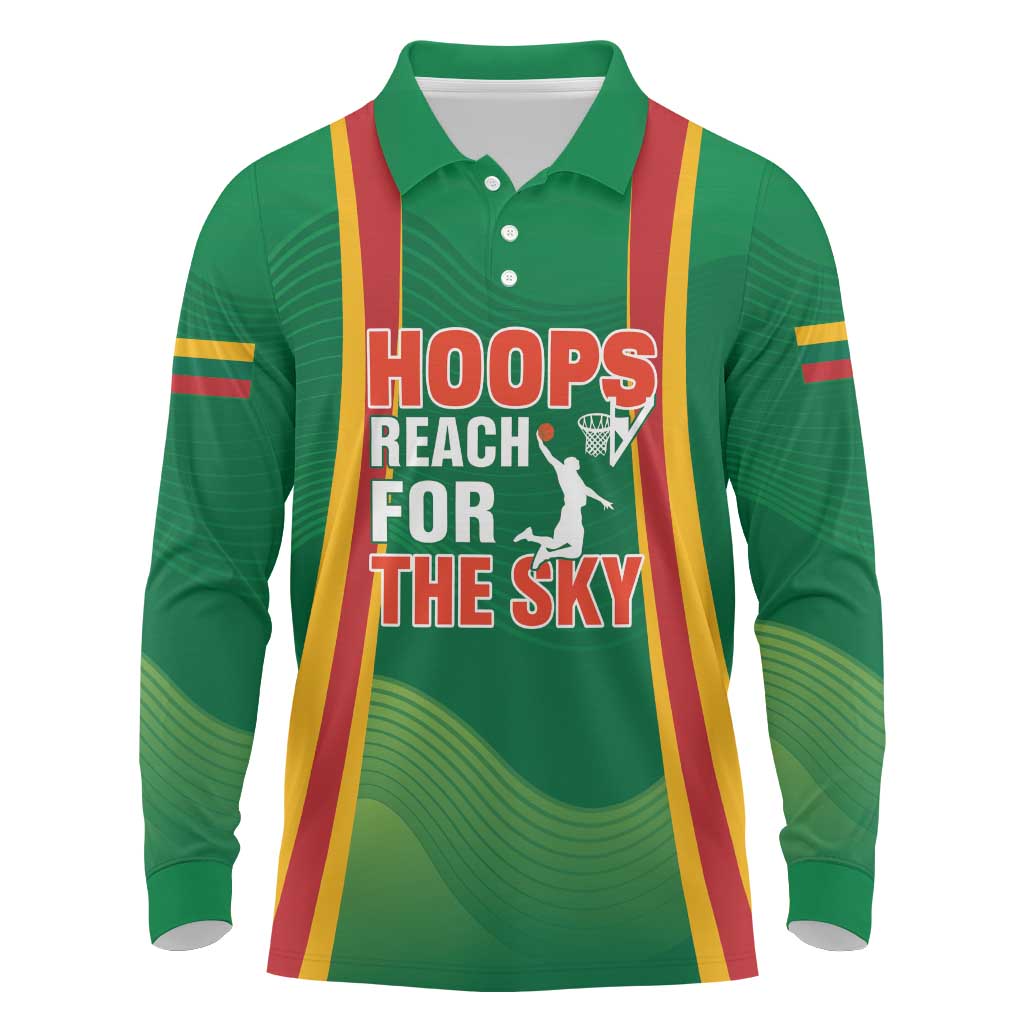 Custom Lithuania Basketball Long Sleeve Polo Shirt Hoops Reach For the Sky