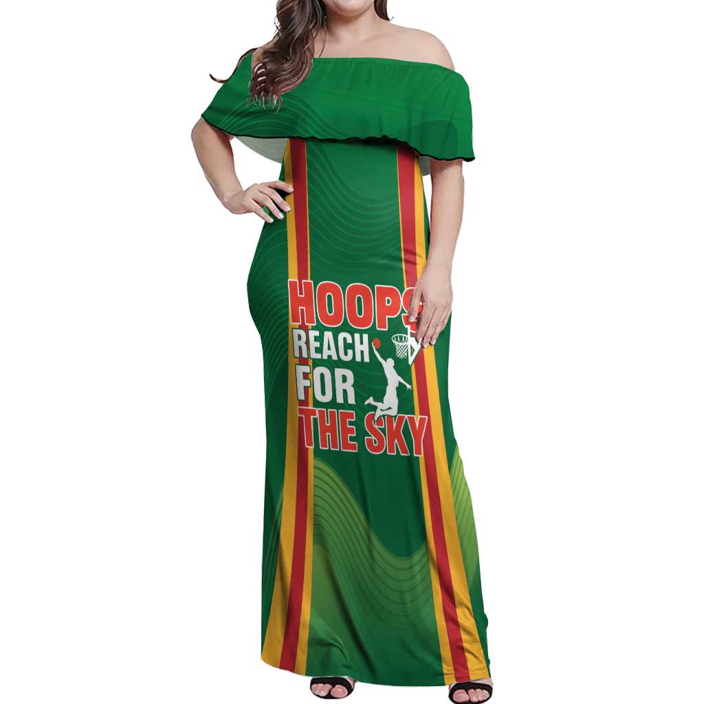 Custom Lithuania Basketball Off Shoulder Maxi Dress Hoops Reach For the Sky