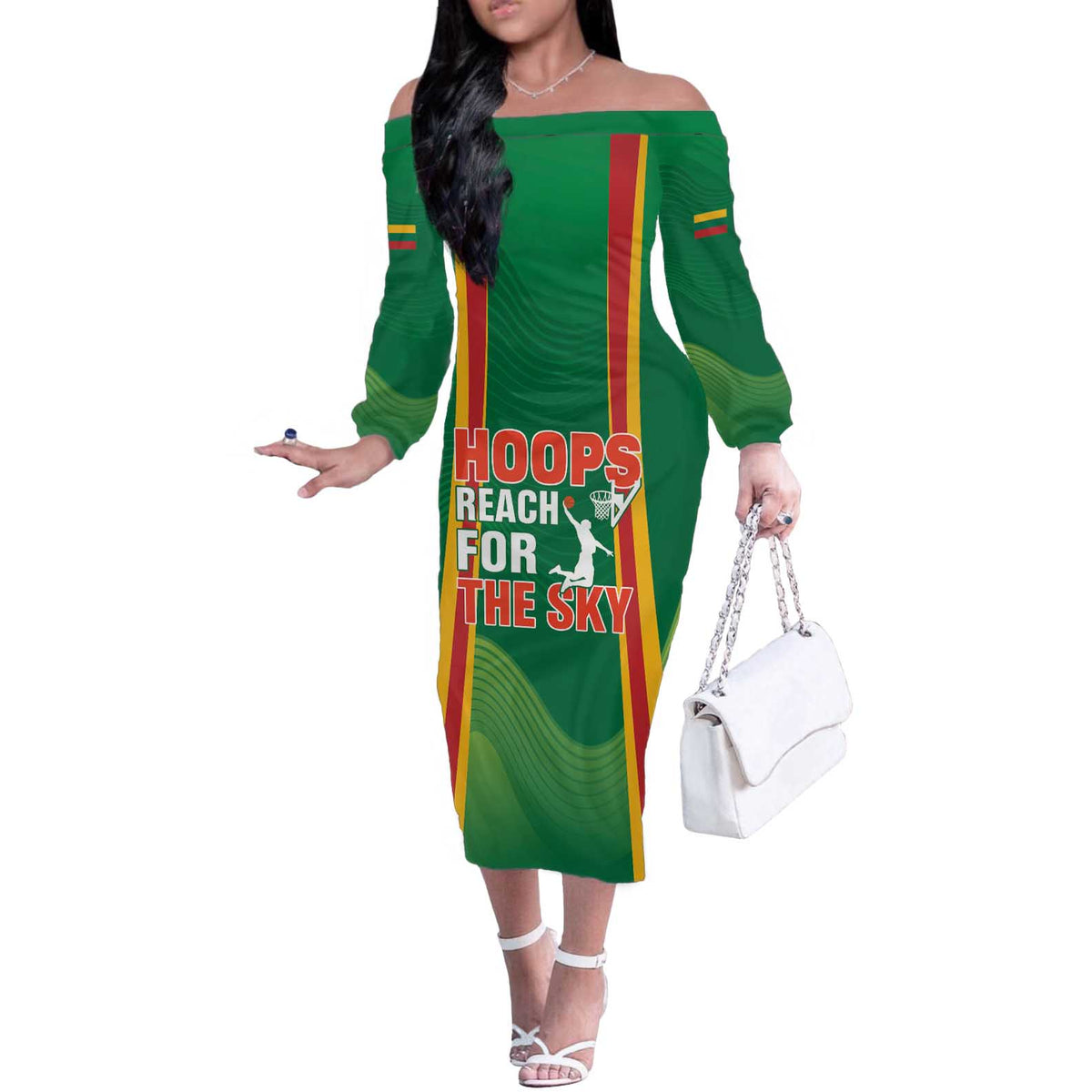 Custom Lithuania Basketball Off The Shoulder Long Sleeve Dress Hoops Reach For the Sky