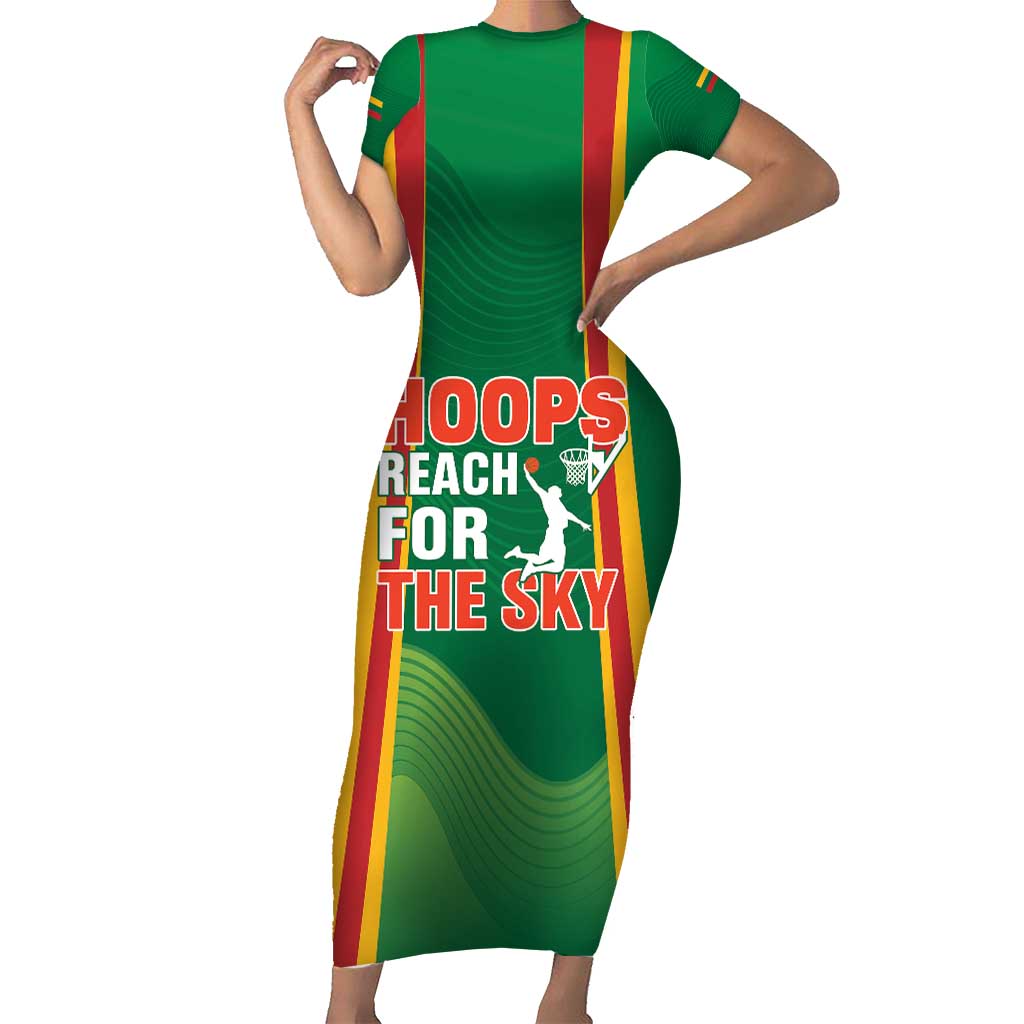 Custom Lithuania Basketball Short Sleeve Bodycon Dress Hoops Reach For the Sky