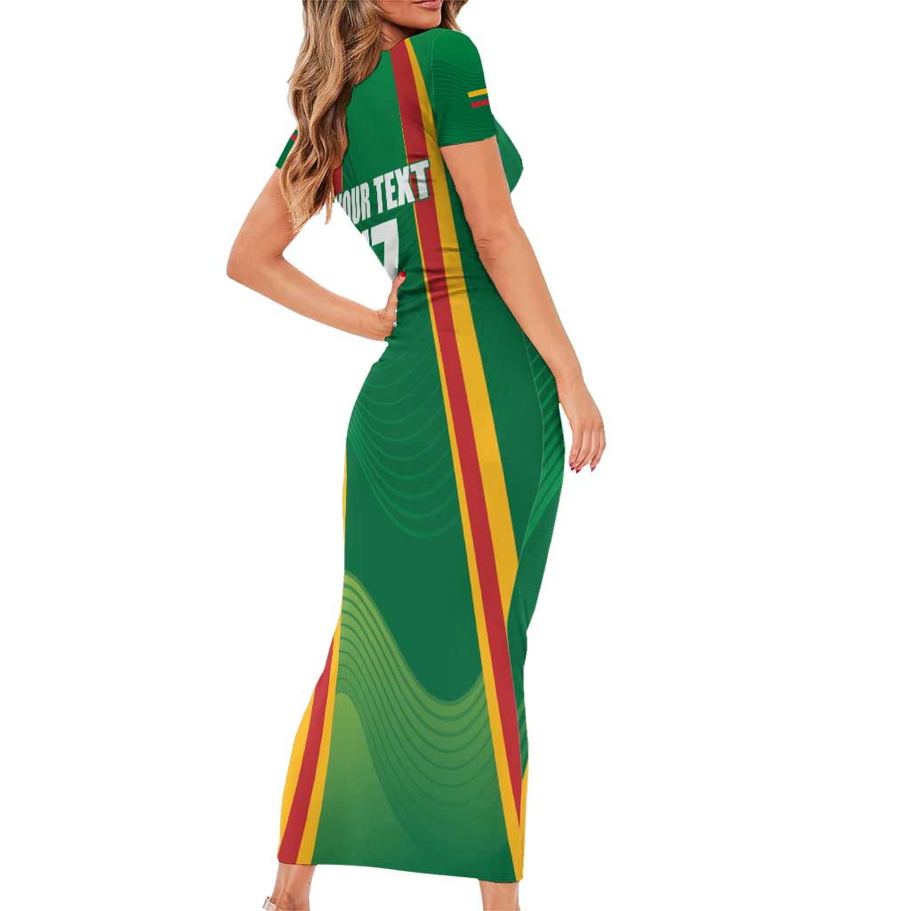 Custom Lithuania Basketball Short Sleeve Bodycon Dress Hoops Reach For the Sky
