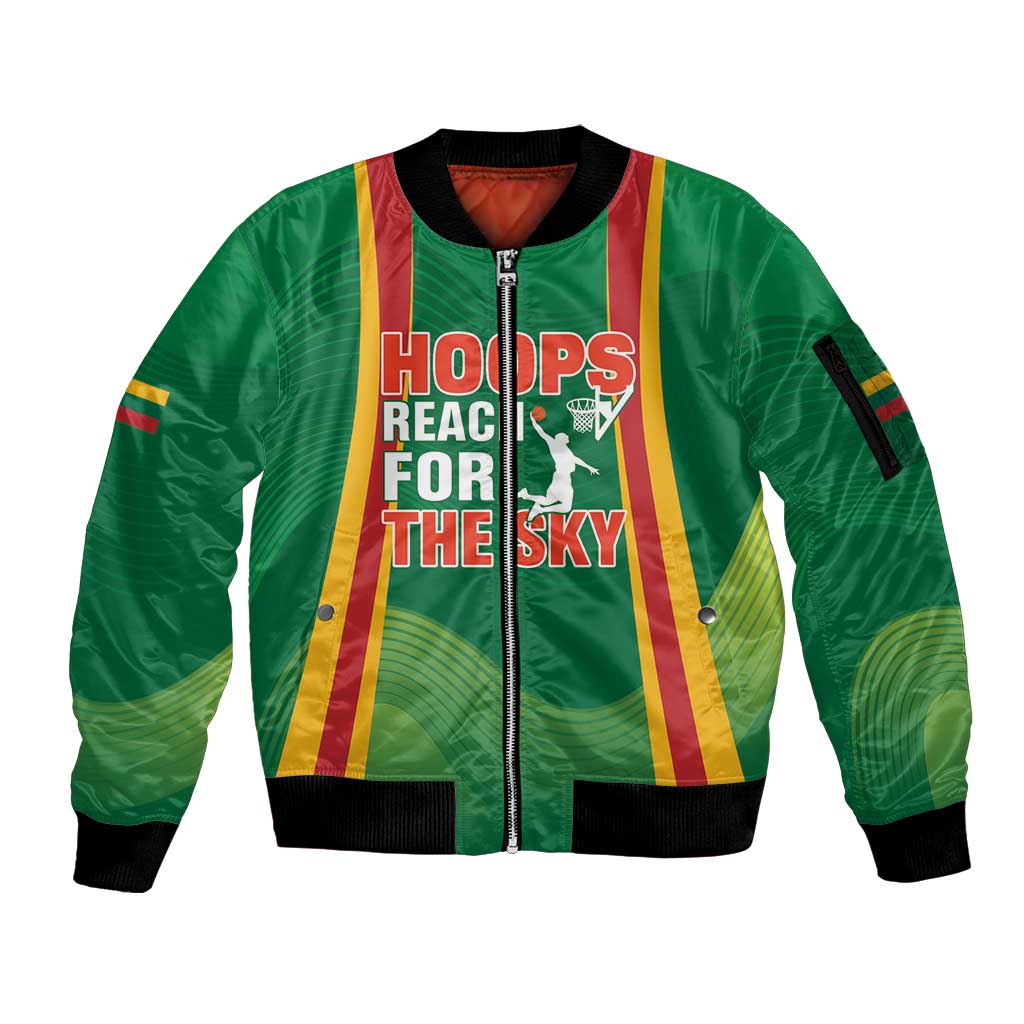 Custom Lithuania Basketball Sleeve Zip Bomber Jacket Hoops Reach For the Sky