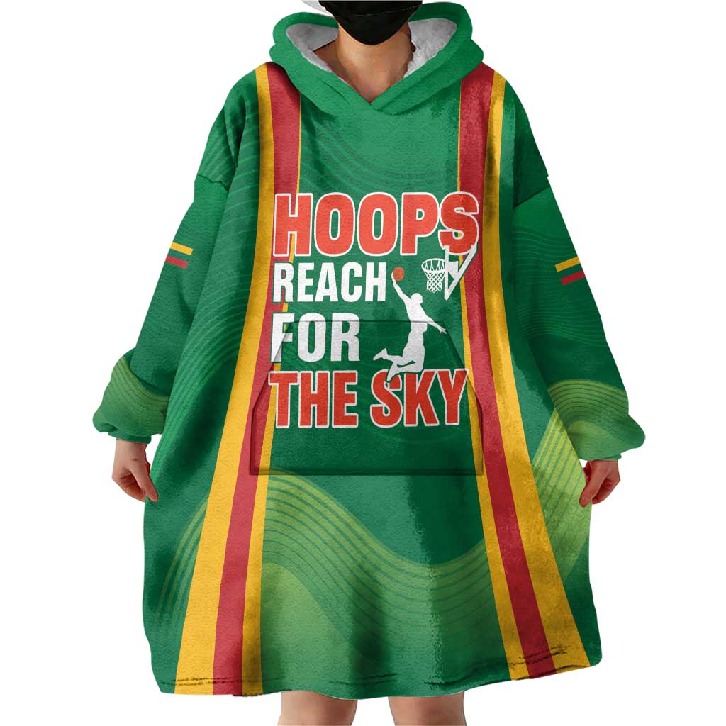 Custom Lithuania Basketball Wearable Blanket Hoodie Hoops Reach For the Sky