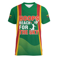 Custom Lithuania Basketball Women V-Neck T-Shirt Hoops Reach For the Sky