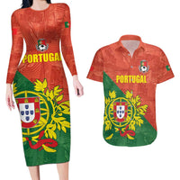 Custom Portugal Football Couples Matching Long Sleeve Bodycon Dress and Hawaiian Shirt Sporty Style