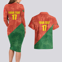 Custom Portugal Football Couples Matching Long Sleeve Bodycon Dress and Hawaiian Shirt Sporty Style
