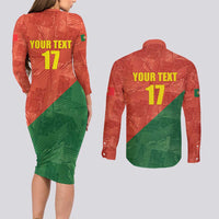 Custom Portugal Football Couples Matching Long Sleeve Bodycon Dress and Long Sleeve Button Shirt Sporty Style