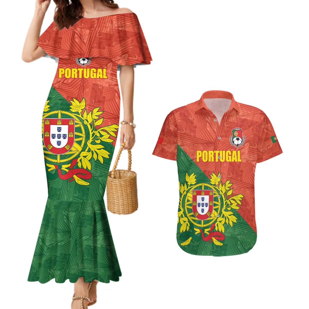 Custom Portugal Football Couples Matching Mermaid Dress and Hawaiian Shirt Sporty Style