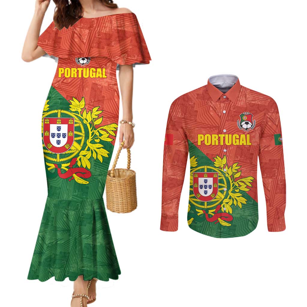 Custom Portugal Football Couples Matching Mermaid Dress and Long Sleeve Button Shirt Sporty Style