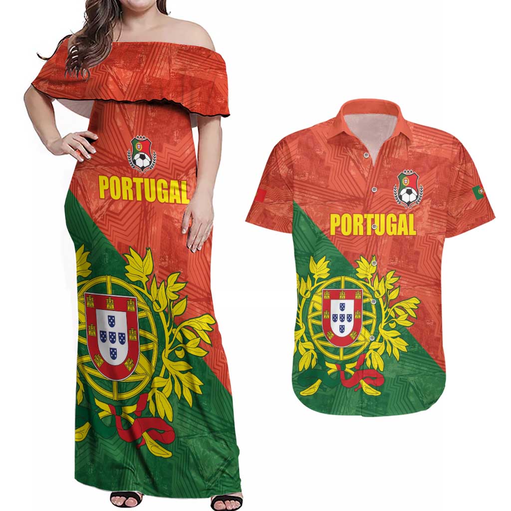 Custom Portugal Football Couples Matching Off Shoulder Maxi Dress and Hawaiian Shirt Sporty Style
