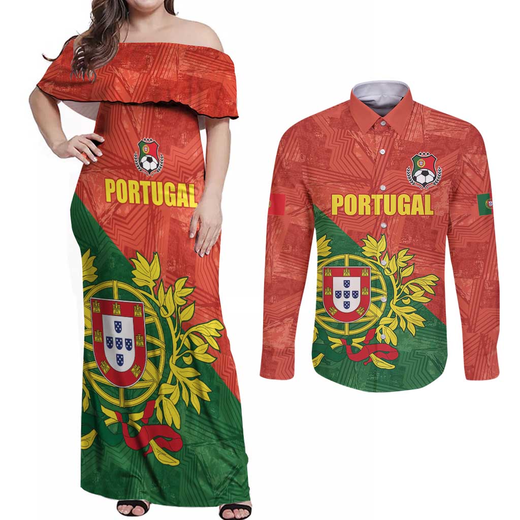 Custom Portugal Football Couples Matching Off Shoulder Maxi Dress and Long Sleeve Button Shirt Sporty Style