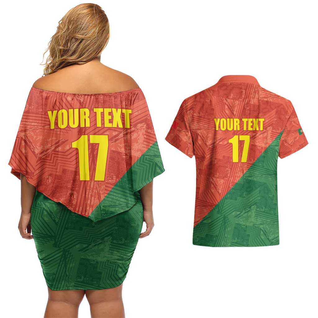 Custom Portugal Football Couples Matching Off Shoulder Short Dress and Hawaiian Shirt Sporty Style