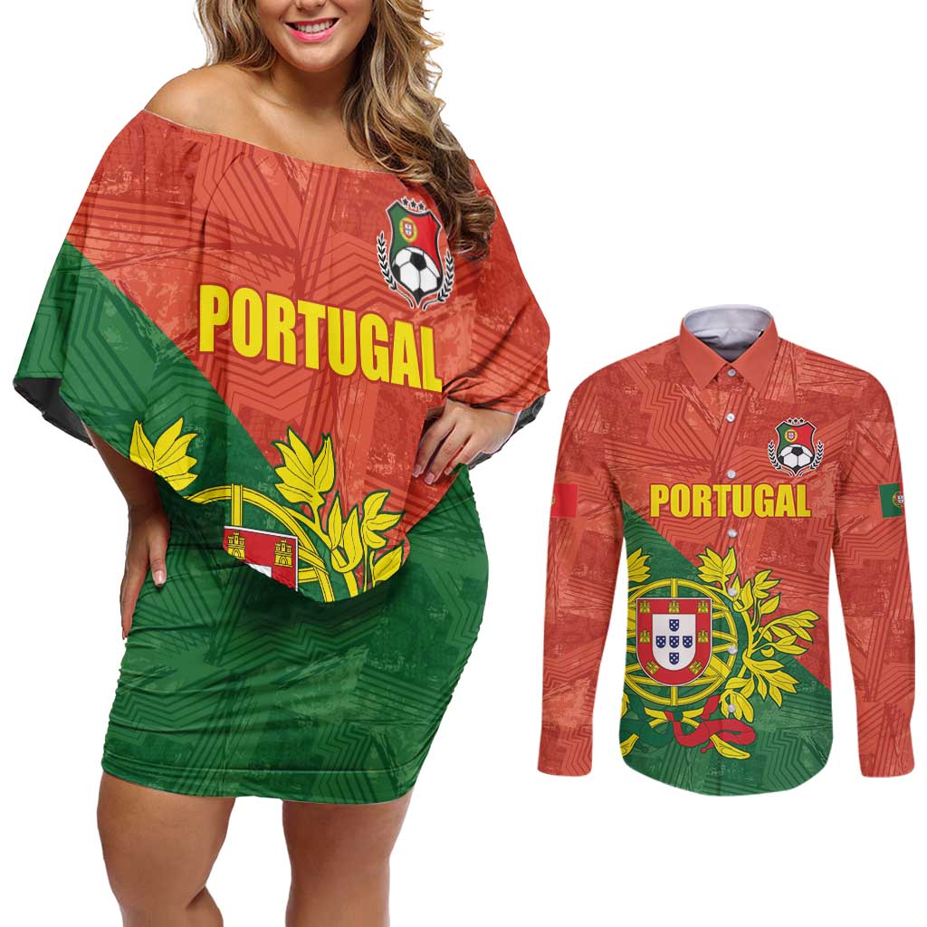 Custom Portugal Football Couples Matching Off Shoulder Short Dress and Long Sleeve Button Shirt Sporty Style
