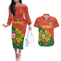 Custom Portugal Football Couples Matching Off The Shoulder Long Sleeve Dress and Hawaiian Shirt Sporty Style