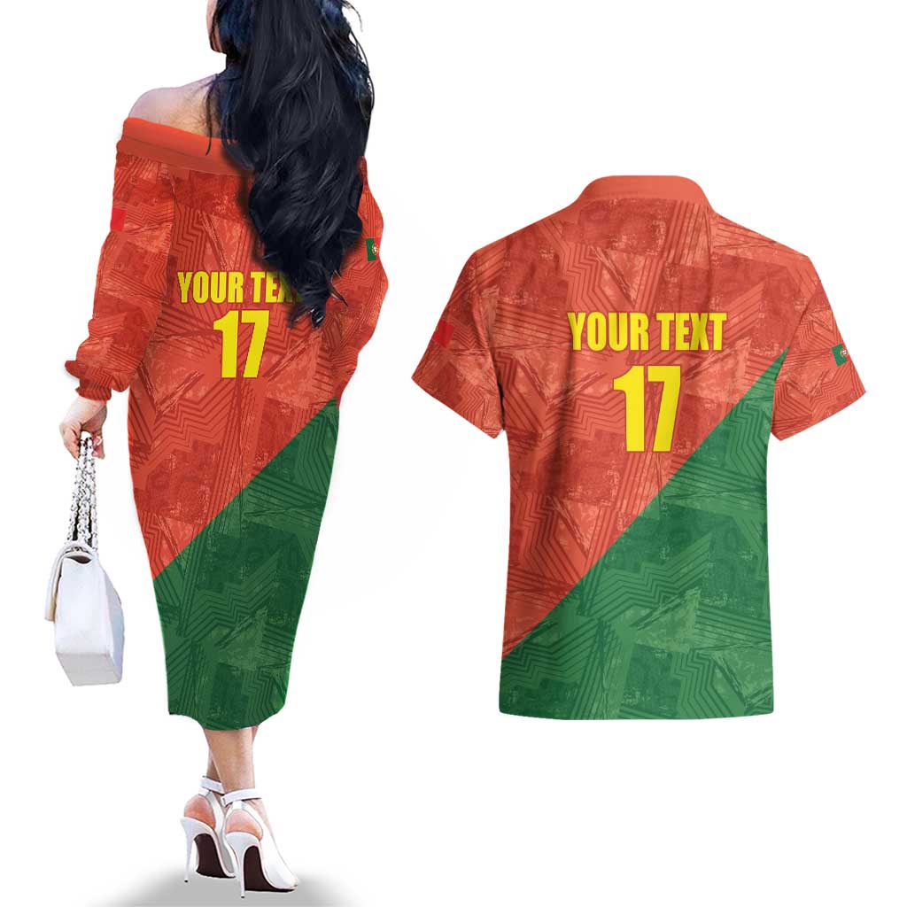 Custom Portugal Football Couples Matching Off The Shoulder Long Sleeve Dress and Hawaiian Shirt Sporty Style