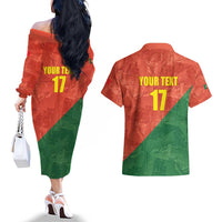 Custom Portugal Football Couples Matching Off The Shoulder Long Sleeve Dress and Hawaiian Shirt Sporty Style