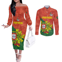 Custom Portugal Football Couples Matching Off The Shoulder Long Sleeve Dress and Long Sleeve Button Shirt Sporty Style