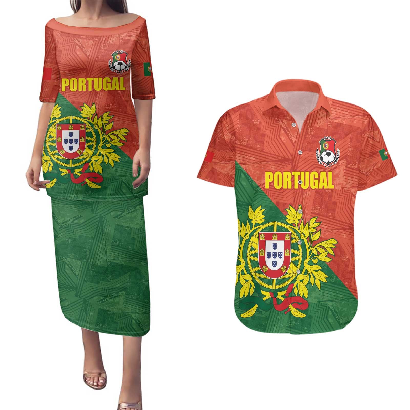 Custom Portugal Football Couples Matching Puletasi and Hawaiian Shirt Sporty Style