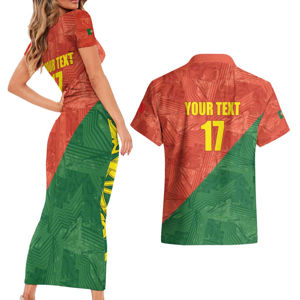 Custom Portugal Football Couples Matching Short Sleeve Bodycon Dress and Hawaiian Shirt Sporty Style