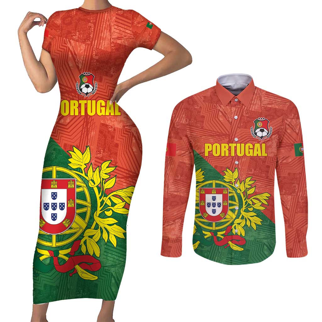 Custom Portugal Football Couples Matching Short Sleeve Bodycon Dress and Long Sleeve Button Shirt Sporty Style
